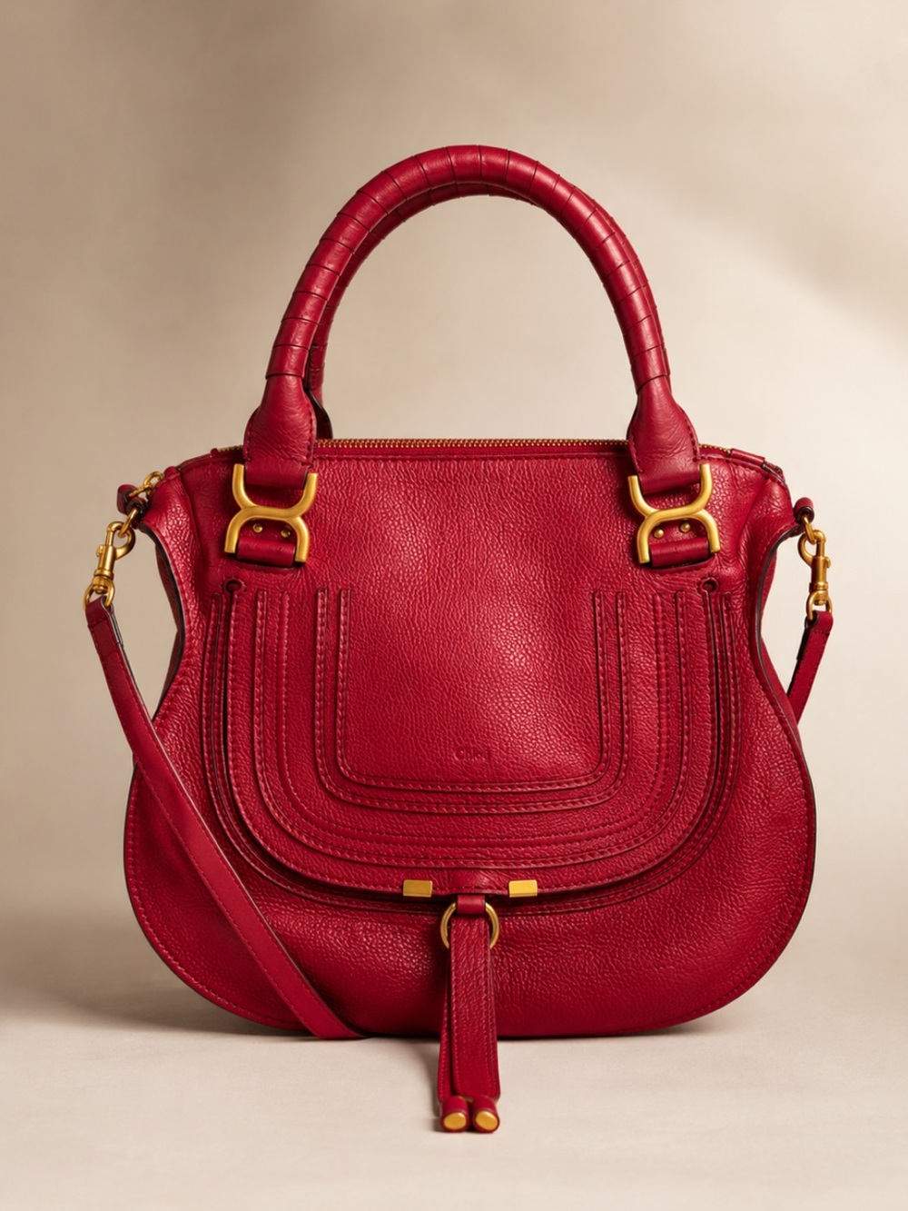 Chloé Marcie Medium Satchel Crossbody Bag Red Pebbled Leather
Size Medium
